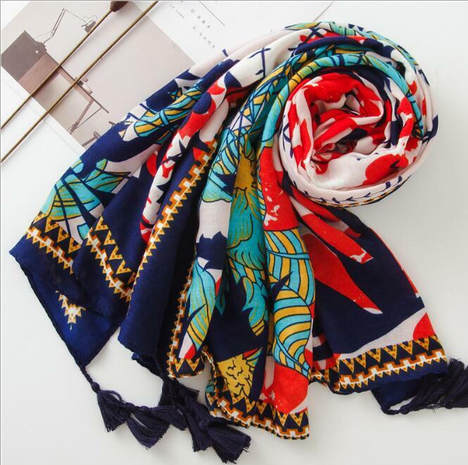 Vintage ethnic style scarf Colorful fashion color Flower print seaside holiday travel beach towel shawl
