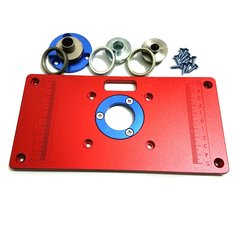 Placa de inserção da tabela do roteador de alumínio universal com 2 pces anel de inserção para ferramentas do banco madeira mesa do roteador