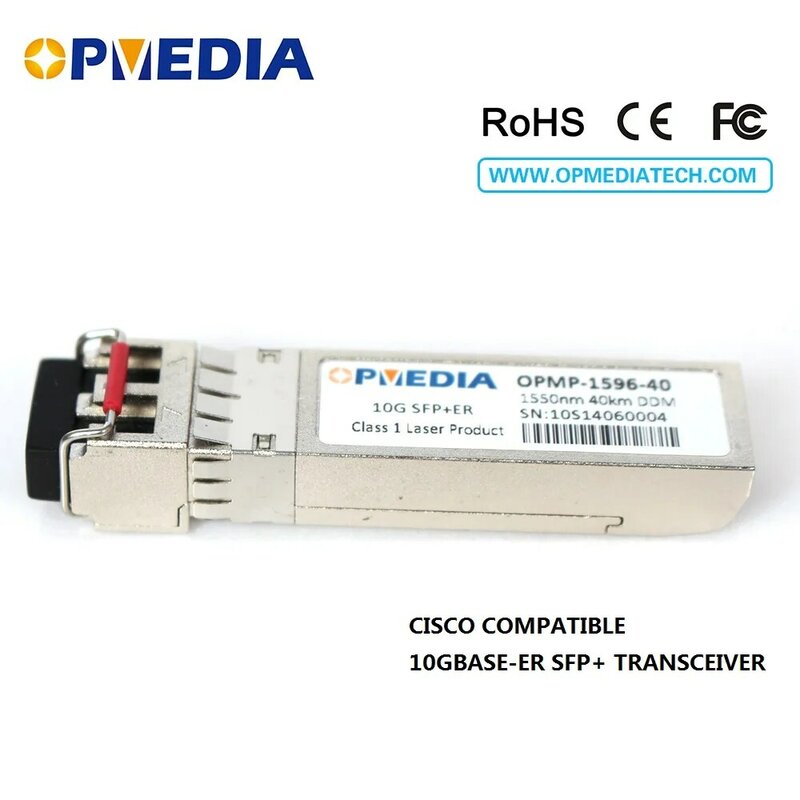 Kompatibel dengan Cisco 10G 1550nm 40 km SFP + modul optik, 10G ER SFP + transceiver dengan konektor ganda LC dan fungsi DDM