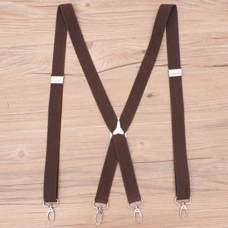 4 clips hook black colored men's suspenders for men 2.5cm women's pants with adjustable suspenders grey coffee black 2.5*100cm
