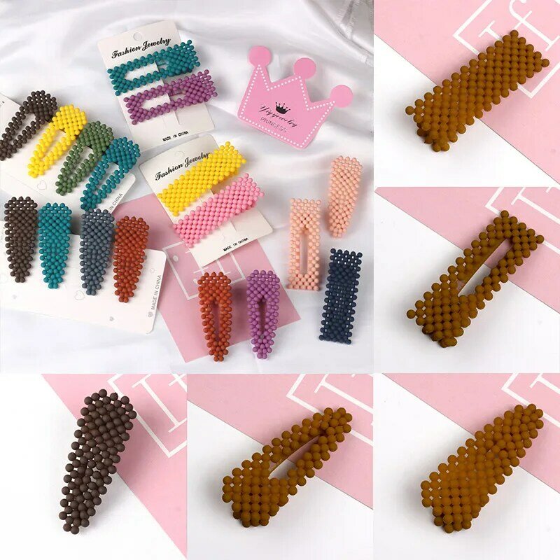 Moda geométrica coreano grampo de cabelo para mulheres grânulos de plástico trançado doce cor meninas hairpins artesanal barrette vara