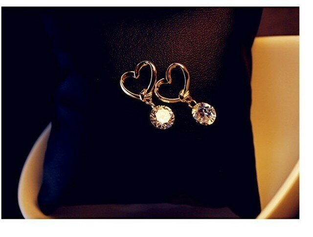 E020-pendientes de lujo con forma de corazón para mujer, aretes de circonita de cristal, joyería elegante, 2016
