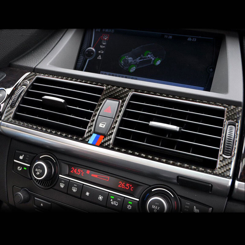 Z włókna węglowego dla BMW E70 E71 X5 X6 wnętrze zmiany biegów klimatyzacja AC CD Panel czytanie pokrywa na światła naklejki na akcesoria