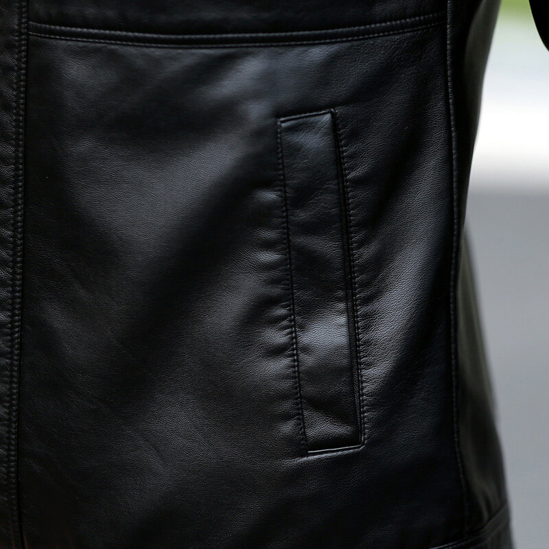 Мужская кожаная куртка, Дизайнерская куртка с воротником-стойкой, мужское повседневное мотоциклетное кожаное пальто, мужские куртки из овч...