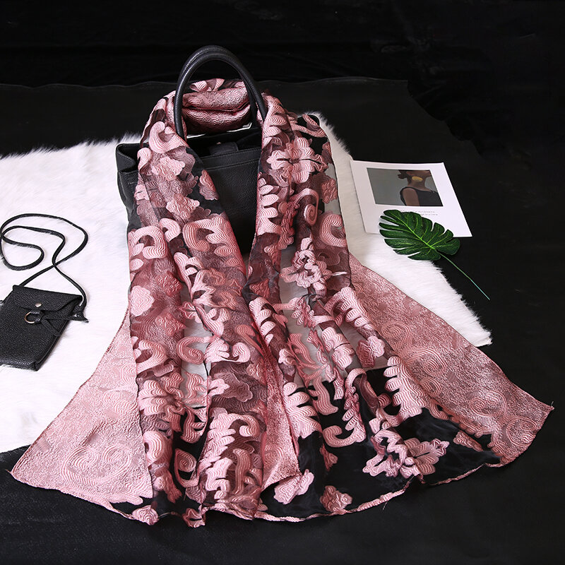 Foulard en soie pour femme, écharpe légère en gaze Organza, pour la brise d'été, S9076