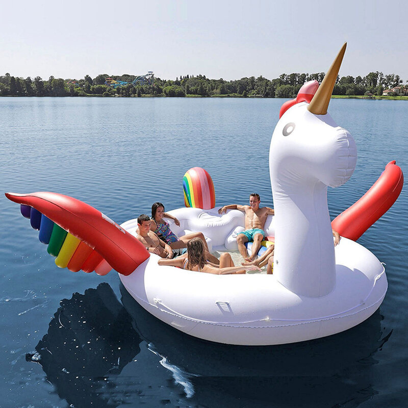 Flotador gigante para piscina de flamencos, accesorios inflables gigantes para piscina, isla para fiesta, barco flotante, juguete al aire libre, 6-8 personas