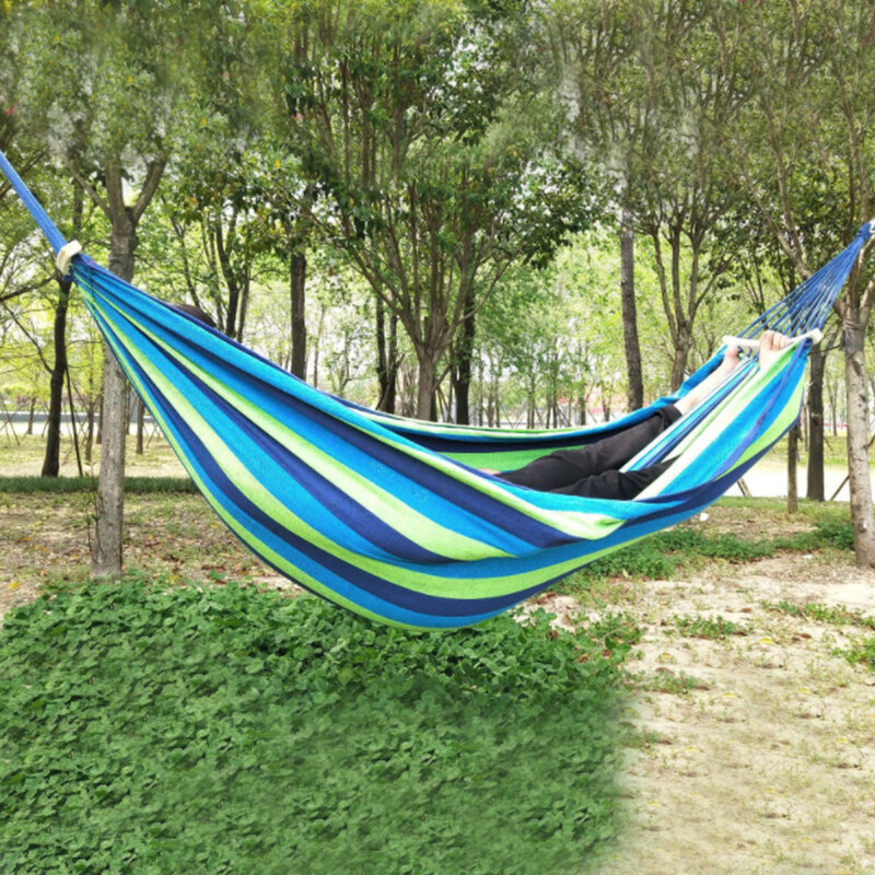 Newest 2 People Outdoor Camping Hammock Bend Wood Stick Swing Leisure Garden Canvas Swing Hanging Chair 260*150cm Hangmat