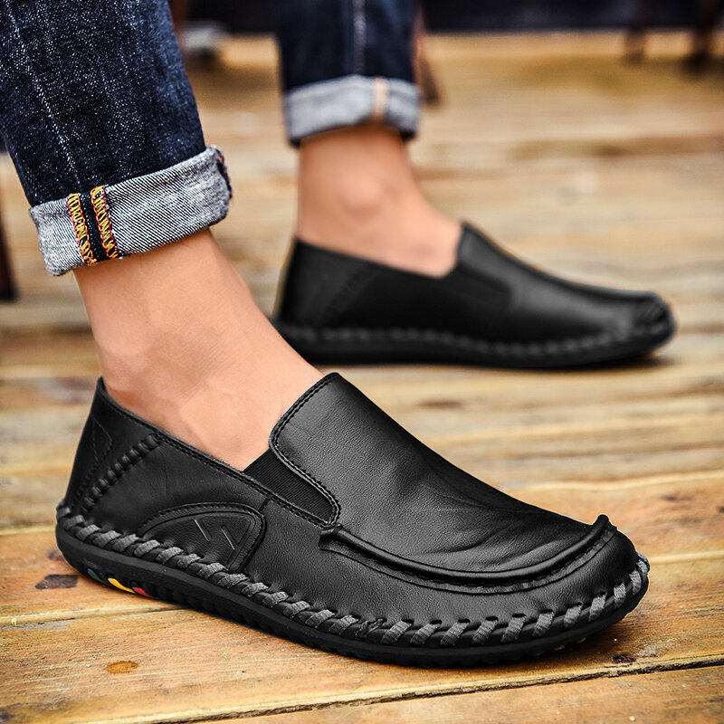Men Shoes outdoor slip on Moccasins Loafers Man Genuine Leather Shoes Tenis Masculino Classic Handmade sewing Casual Shoes L4