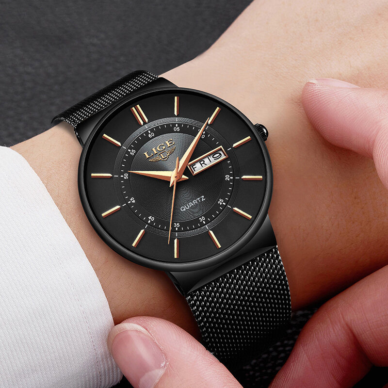 LIGE Mode Lässig männer Uhr Top Marke Luxus Uhr Einfache Analog Stahl Mesh Gürtel Uhr Wasserdicht Quarz Uhr Sport uhr