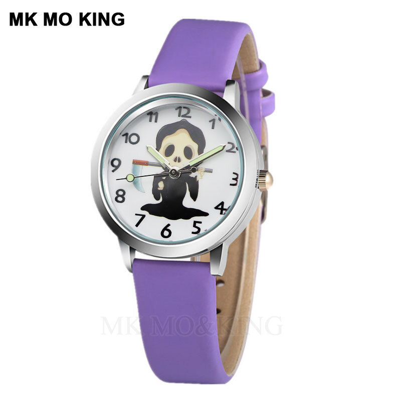 W stylu casual markowa dzieci skóra quartz chłopiec dziewczyna zegar moda czaszka cartoon halloween zegarek prezent klasyczny cyfrowy zegarek relojes
