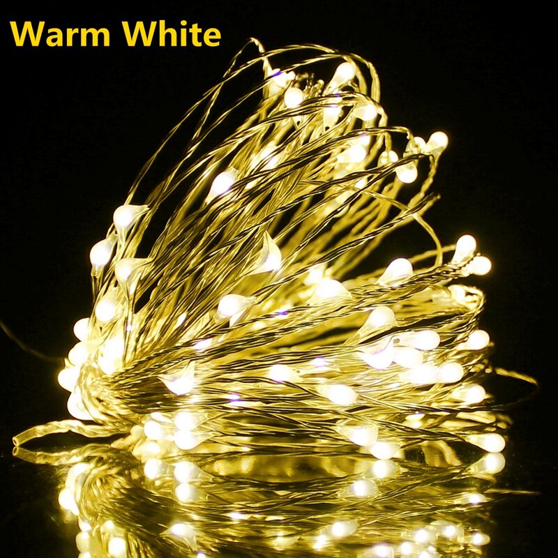 銅線LEDストリングライト,2個,妖精,クリスマス,屋内寝室,家,結婚式,新年の装飾バッテリー