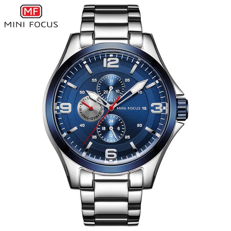 Relógio minifocus masculino quartz, modelo esportivo à prova d'água de marca