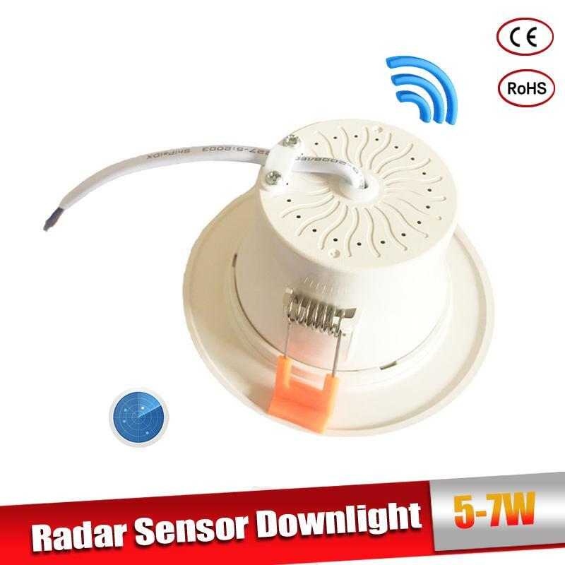 Lampu Sorot LED Sensor Gerak Radar 5W 7W Bohlam Led Tersembunyi Bulat 110/220V Lampu Sensor Radar untuk Lorong Dalam Ruangan Beranda