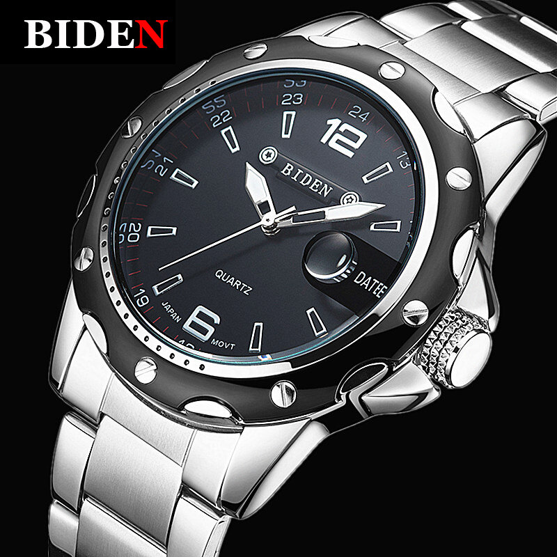 Biden relógios masculinos moda casual 2018 calendário completo aço inoxidável quartzo negócios relógio de pulso masculino relogio masculino