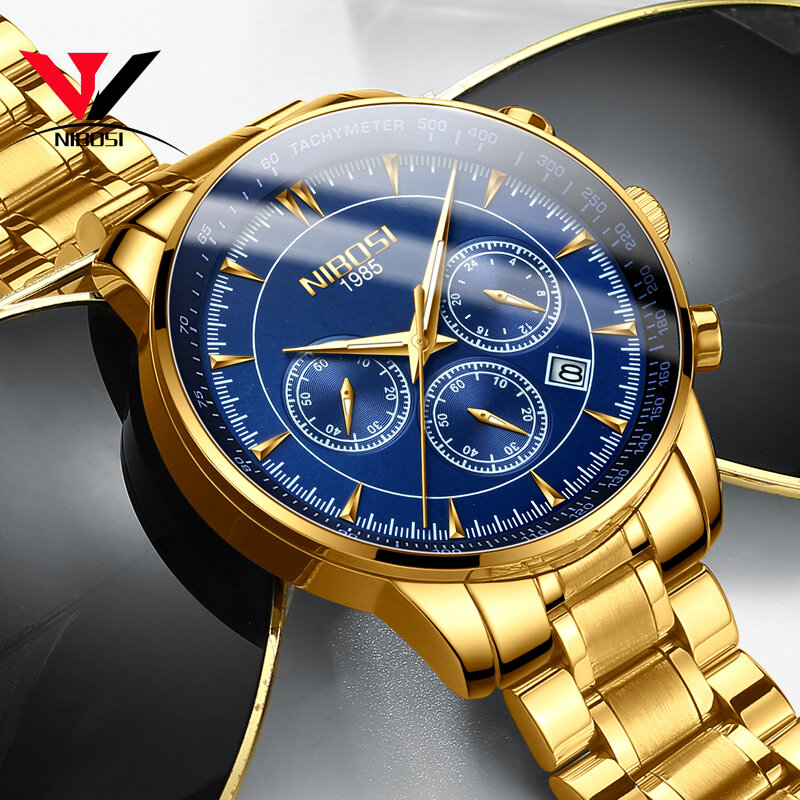 Nibosi relógio masculino esportivo militar, relógio de pulso analógico impermeável de quartzo com cronógrafo, de marca luxuosa para homens, 2019