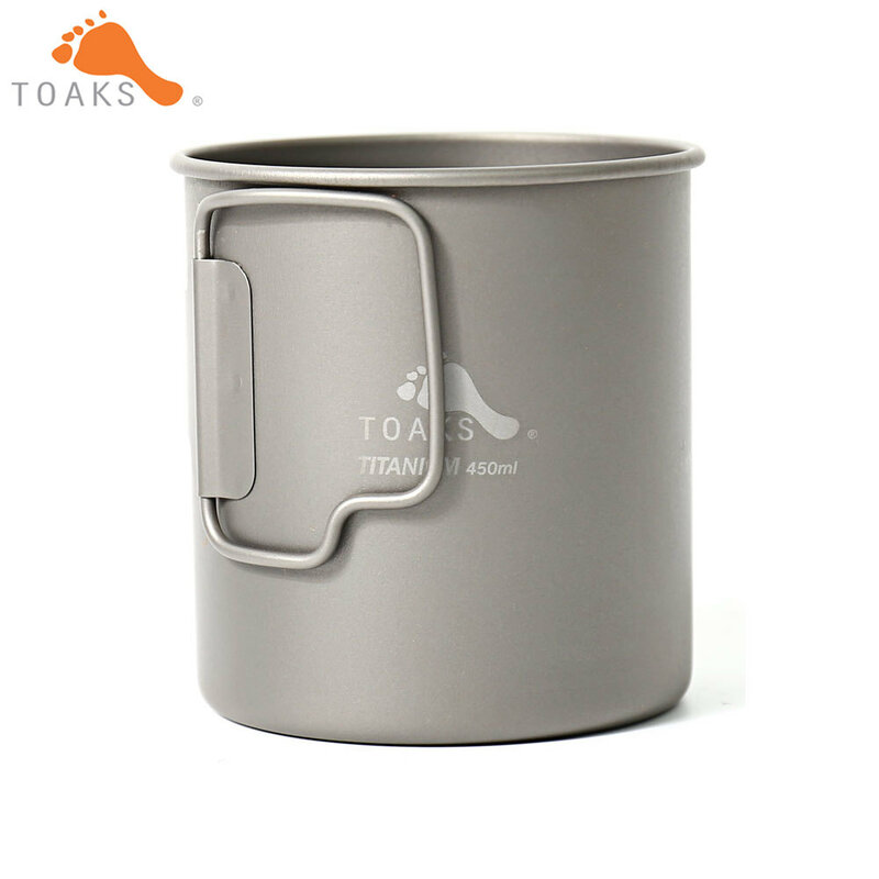 TOAKS-taza de titanio puro para acampar al aire libre, taza portátil ultraligera, vajilla de tendencia con mango plegable, 450ml, 450