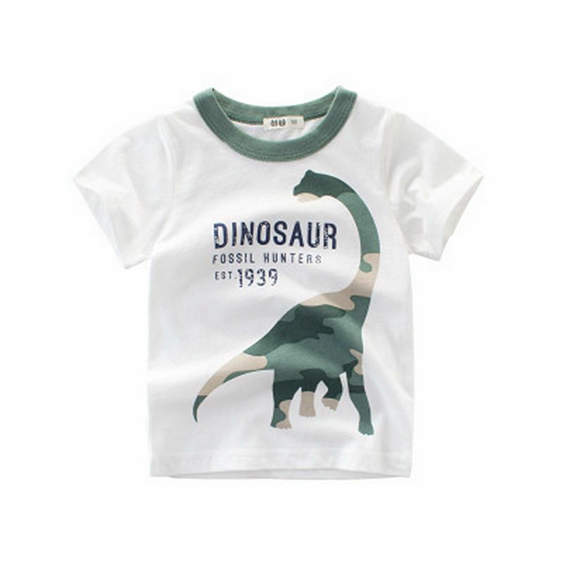 Детская летняя одежда, футболка для маленьких мальчиков, хлопковая футболка с коротким рукавом с динозавром, одежда для маленьких мальчико...