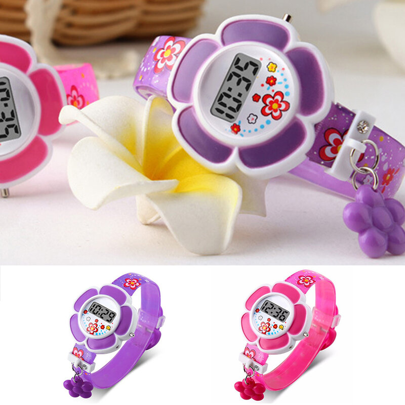 Lovely Flower Cute Boys Girls Kids Sport Watches Cartoon Children Watches Princess Silicone LED Digital Wrist Watches Party Gift