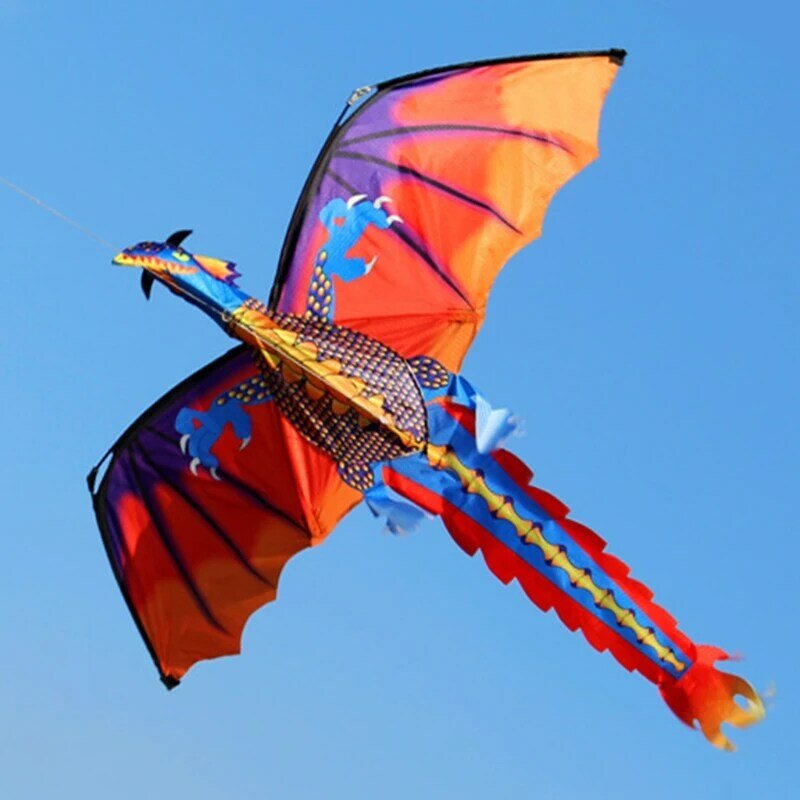 Cerf-volant Dragon 3D avec queue pour adulte volant en plein air, ligne de 100m