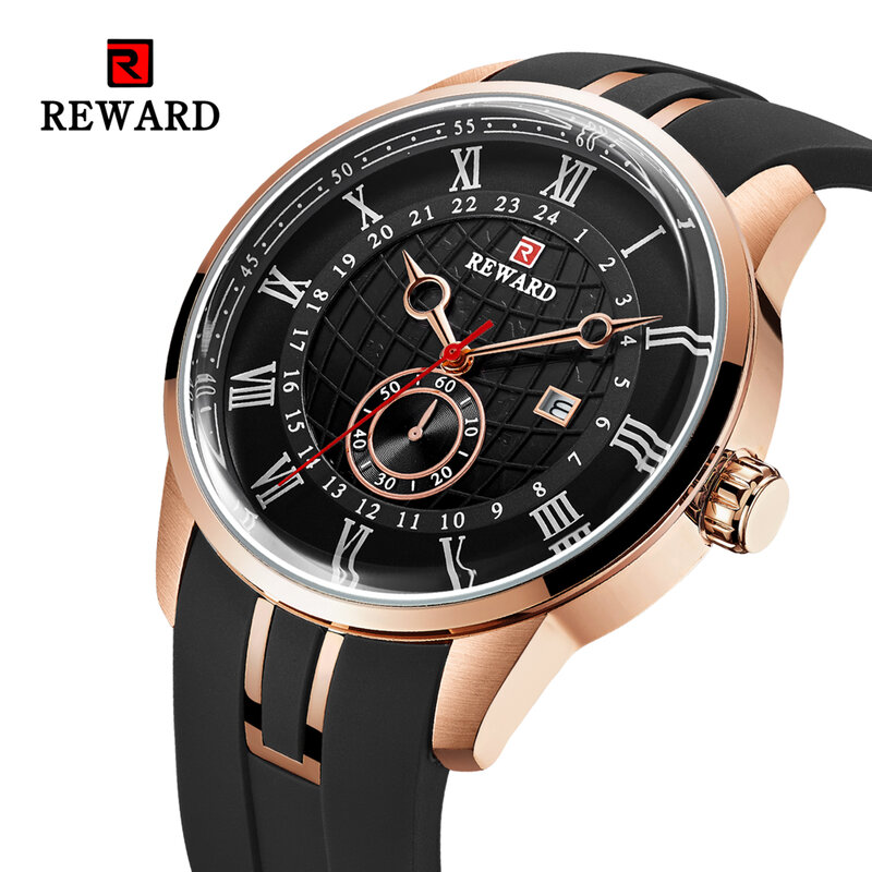 REWARD-럭셔리 브랜드 패션 남자 시계, 쿼츠 손목 시계 남자 방수 군사 시계 남자 실리콘 스트랩