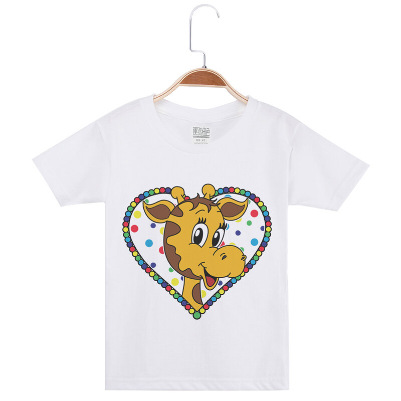 T-shirt en coton à col rond pour enfant, vêtement à manches courtes, à la mode, avec girafe, chat, licorne, pour fille, offre spéciale