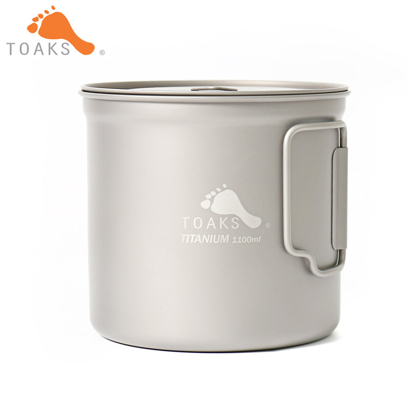 TOAKS Pure Titanium POT-1100 Cup Ultralight Outdoor Camping Mug with Lid and Foldable Handle Hiking Tableware 1100ml 136g