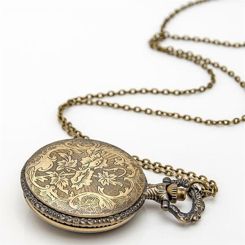 ساعة جيب Steampunk برونزية عتيقة ، أرقام رومانية ، قلادة كوارتز ، سلسلة ، للرجال والنساء