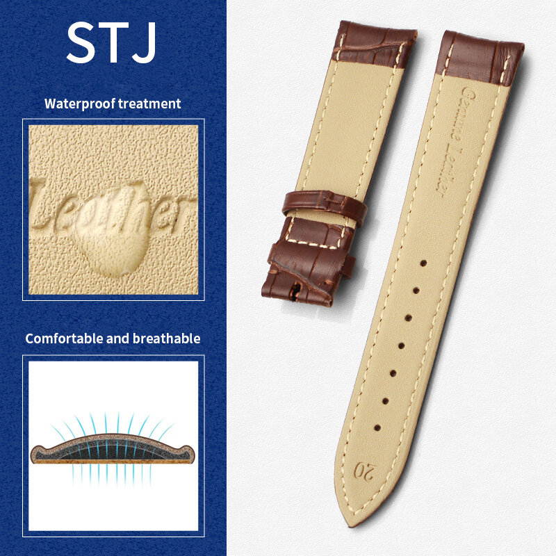 STJ Merk Kalf Echt Leer Black Watch Band Strap voor Horlogeband maat 18mm 19mm 20mm 21mm 22mm 24mm Horloge polsbandje Armband