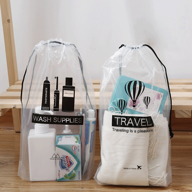 Transparan Perjalanan Tas Kosmetik Wanita Serut Makeup Case Mandi Organizer Perlengkapan Mandi Mencuci Kecantikan Kit Kantong Penyimpanan Membuat Kotak