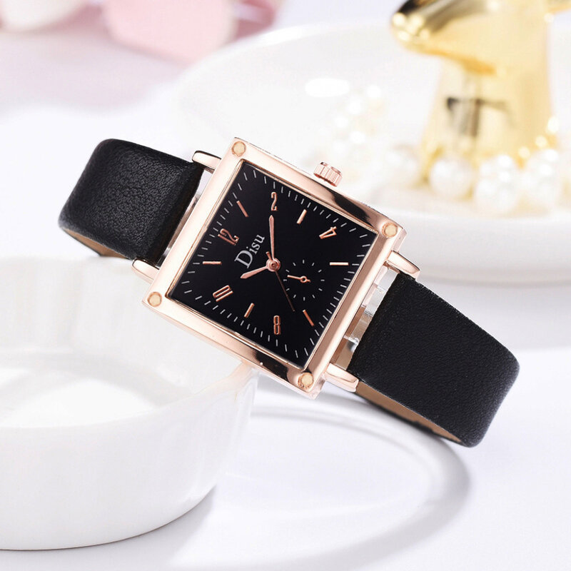 DISU cuadrados-Relojes de pulsera de cuero para mujer, reloj de cuarzo pequeño A la moda, reloj femenino, regalo * A