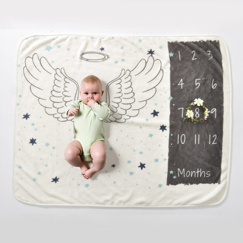 ผ้าห่มเด็กนุ่ม Flannel ทารกแรกเกิดรายเดือน 12 Growth Milestone ภาพพื้นหลัง Prop ผ้าห่มเด็กผ้าห่มเด็ก