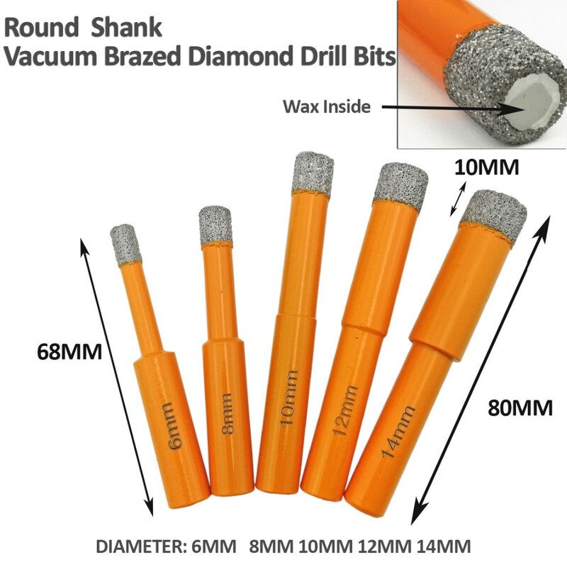 DIATOOL – 2 forets en diamant brasé sous vide de 8mm de diamètre, à tige ronde de 10mm, pour la pierre et la maçonnerie