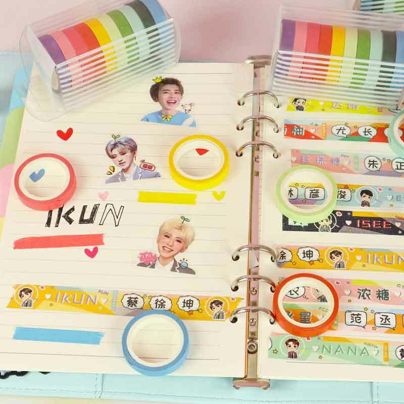 Conjunto de fita adesiva macarons, 10 cores, decoração de arco-íris, fitas washi para scrapbooking, adesivos de papelaria, material escolar kawaii