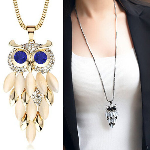 Pendentif hibou avec strass pour femmes, pull Long, boîte à chaîne, bijoux, choix de leader de la mode, tendance nouveauté