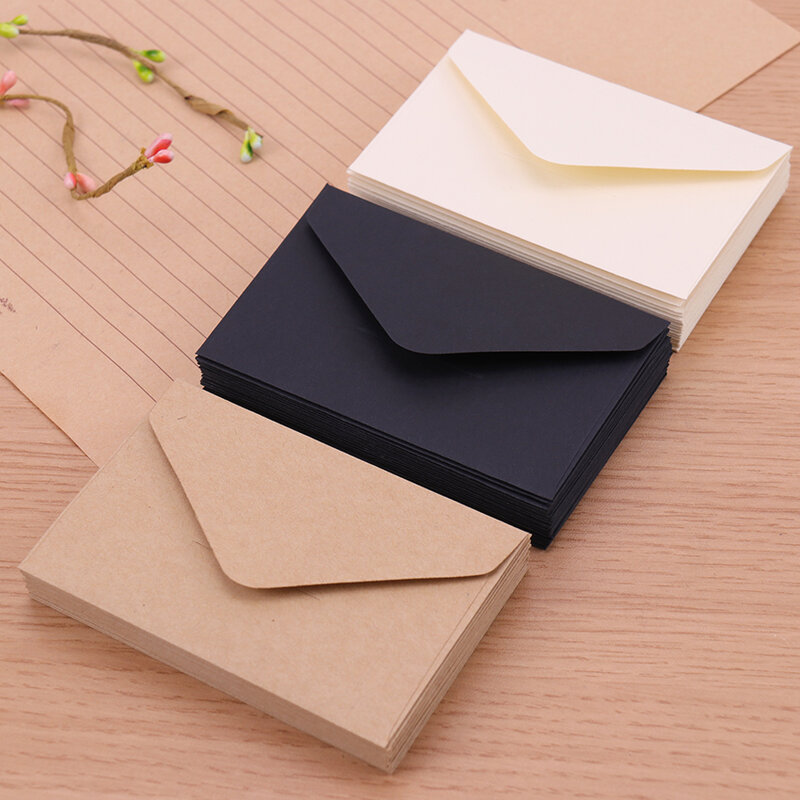 Minisobres de papel clásicos y lisos, conjunto de sobres pequeños de color blanco, negro y kraft, con ventana, para invitación boda o regalo, 20 unidades