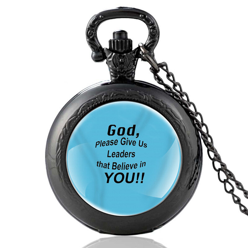 Verso de la Biblia Dios por favor nos líderes que creo en ti de cuarzo reloj de bolsillo Vintage hombres mujeres religiosas collar regalo de reloj