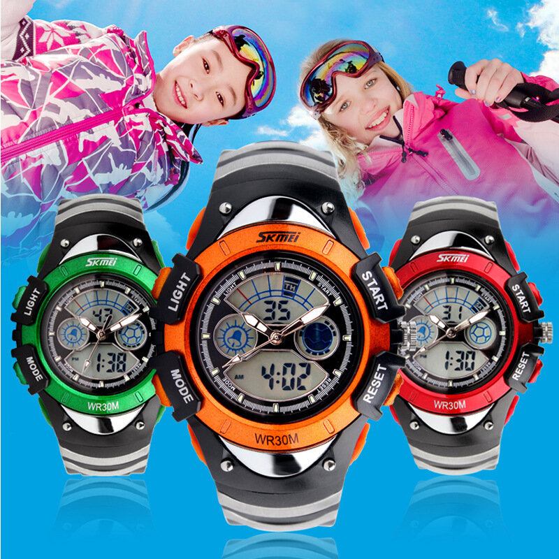 Skmei relógio de pulso digital de quartzo, relógio led de pulso digital de marca para crianças, relógio de quartzo multifuncional à prova d'água para estudantes, meninos e meninas