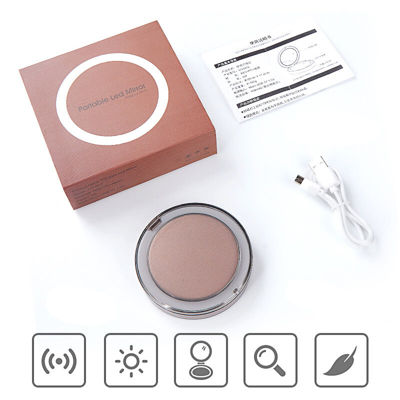 11 luces LED Mini espejo de maquillaje 1x 3X aumento de mano plegable pequeño sensor táctil recargable portátil USB maquillaje espejo Luz