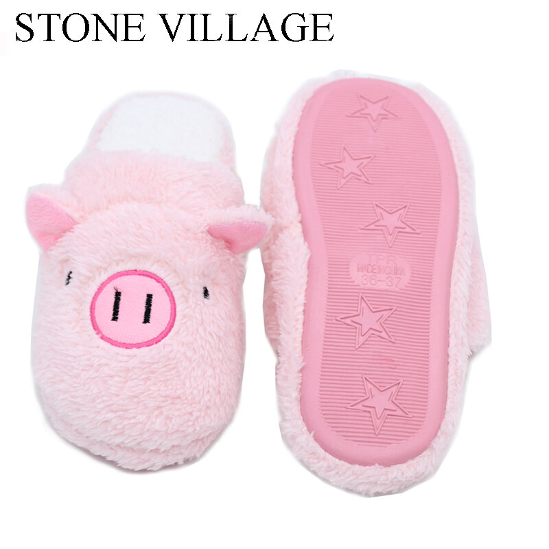 Zapatillas de casa de algodón con estampado de cerdo para mujer, zapatos bonitos de talla grande 35-45, color rosa y marrón, Otoño e Invierno