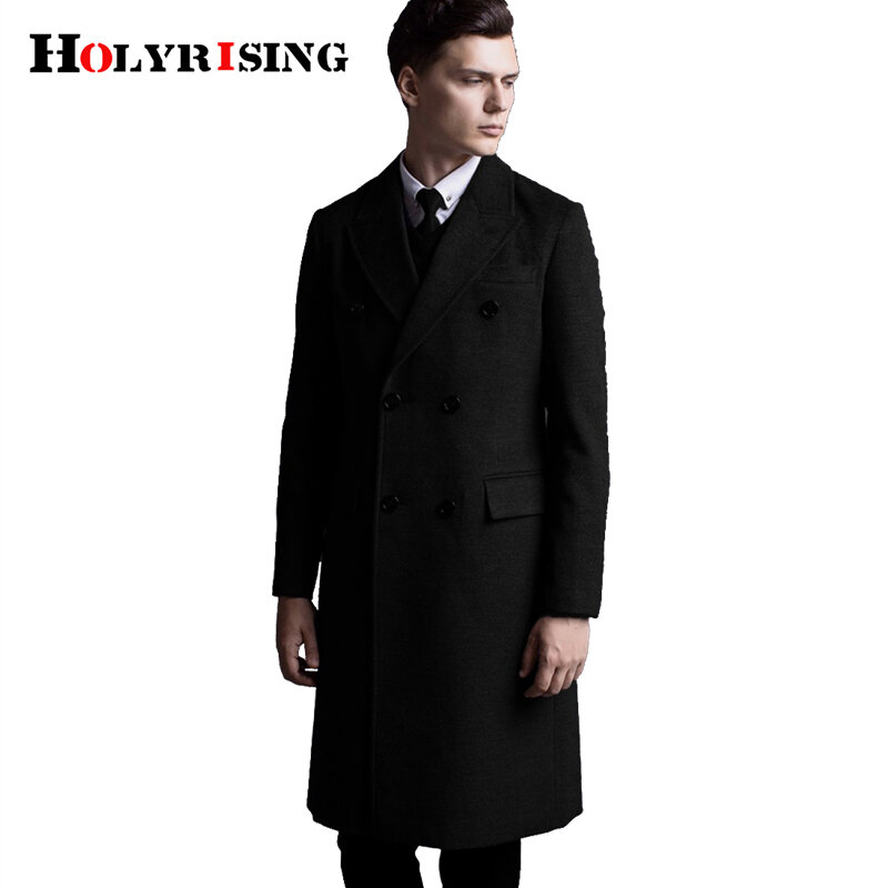 Casaco caxemira masculino casual inverno, jaqueta de lã dupla com bolsos quentes, sobretudo, azul escuro, cinza escuro para homens