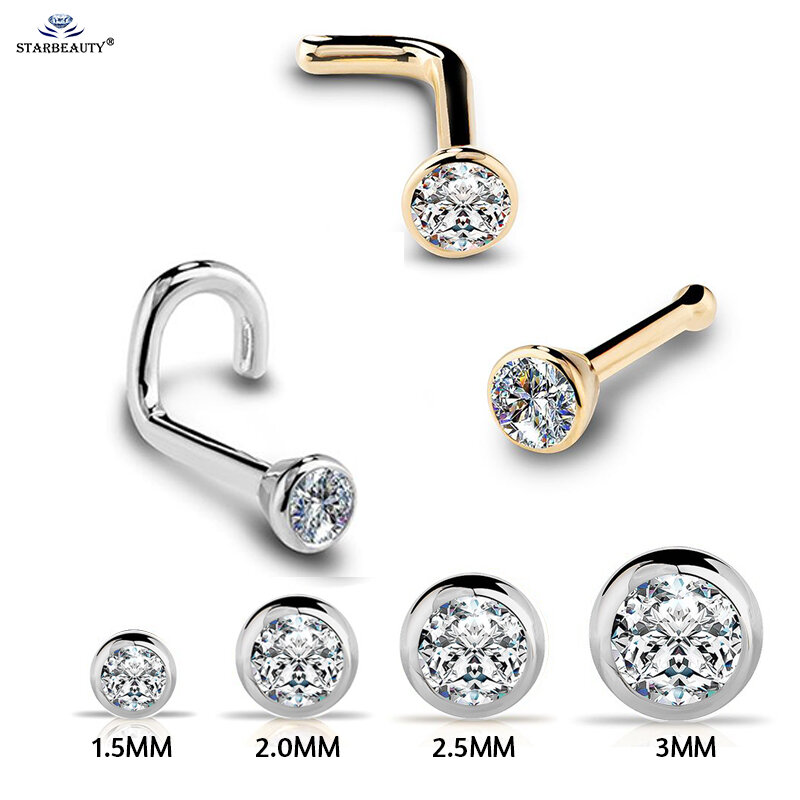 1Pc 20G 1.5/2/2.5/3mm Zircon Gem Bone Nose Stud Piercing Earring Anodized Rose gold Color Nose Ring Prong CZ Nose Jewelry 20g