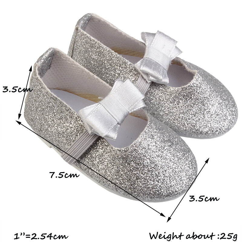 7.5cm prata bowknot boneca sapatos adequados para todas as bonecas de 18 polegadas delicado twinkle arco sapatos para americano bjd blyth menina boneca