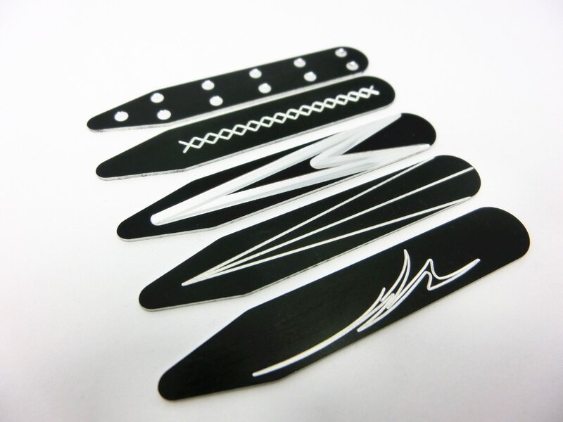 SHANH ZUN 10 Pcs Best Quality Aluminum Collar Stays Stiffeners Carved Picture Shirt Collar Insert Black 2.5 Inch