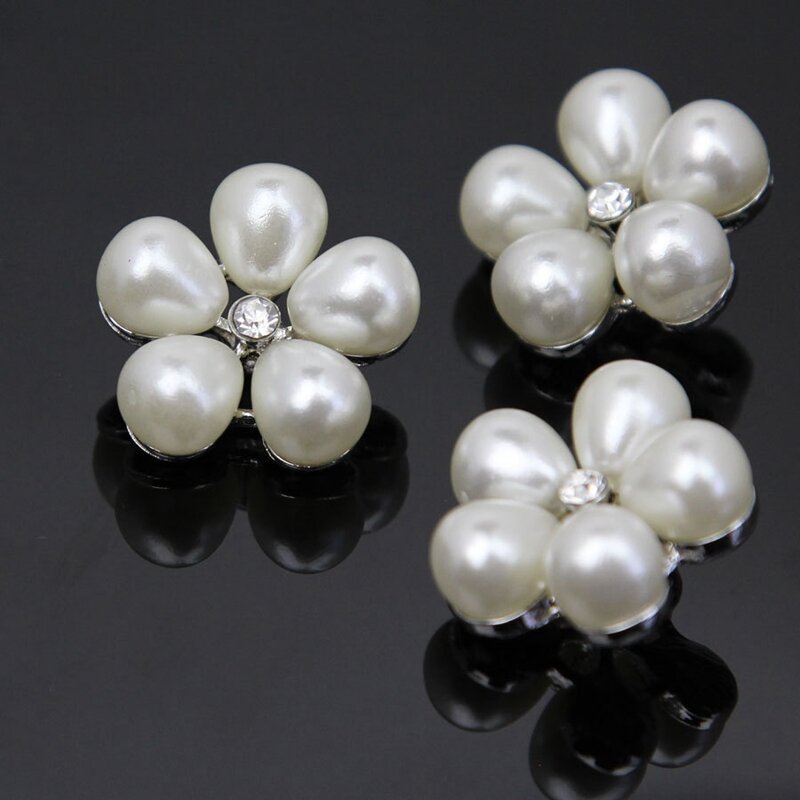 10PCS Handmade Vintage Metal Decorative Buttons Crystal Pearl Flower Alloy Flat Back Rhinestone Buttons Craft Jewelry Supplies