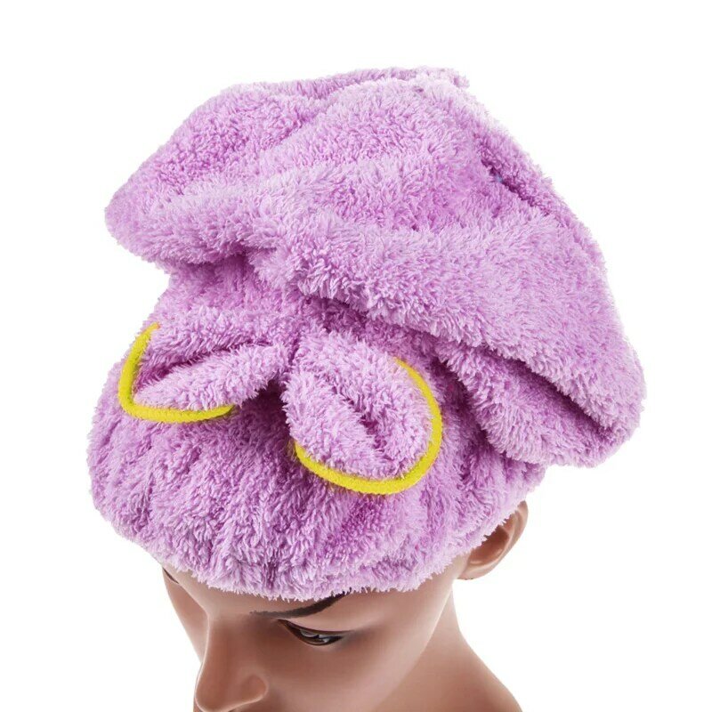 6 色マイクロファイバーソリッドすぐに乾燥した髪帽子レディースガールズレディースキャップバスアクセサリー乾燥タオルヘッドラップ帽子
