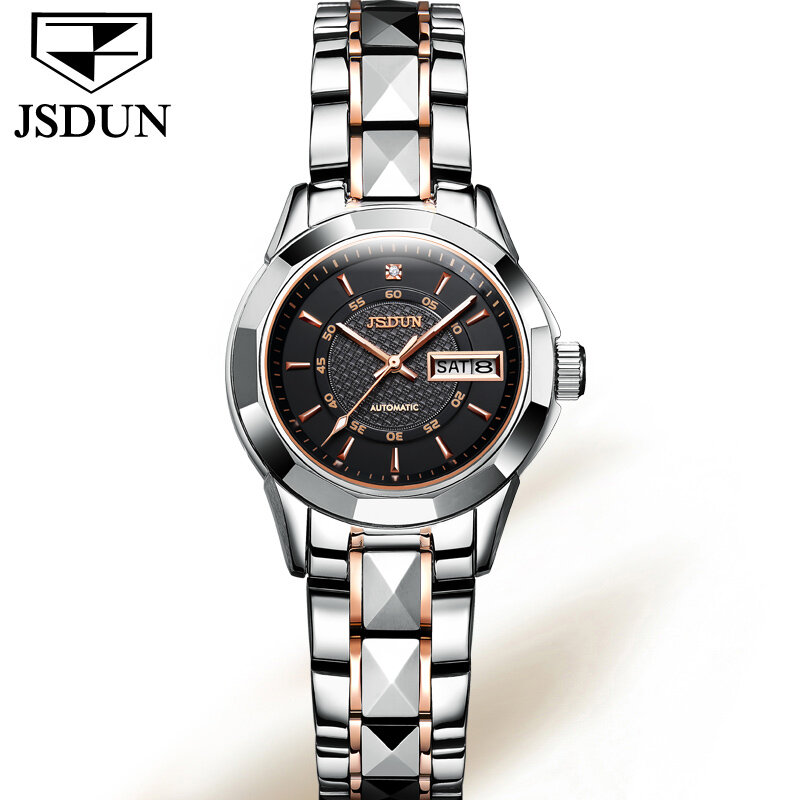 JSDUN-ساعة يد رجالية ونسائية ، ساعة فاخرة مقاومة للماء بتقويم من الفولاذ المقاوم للصدأ