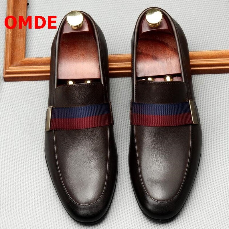 OMDE Soft Cow Leather Men Shoes Luxury Brand Slip On Designer Shoes Men Loafers Casual Shoes Party And Wedding Dress Shoes