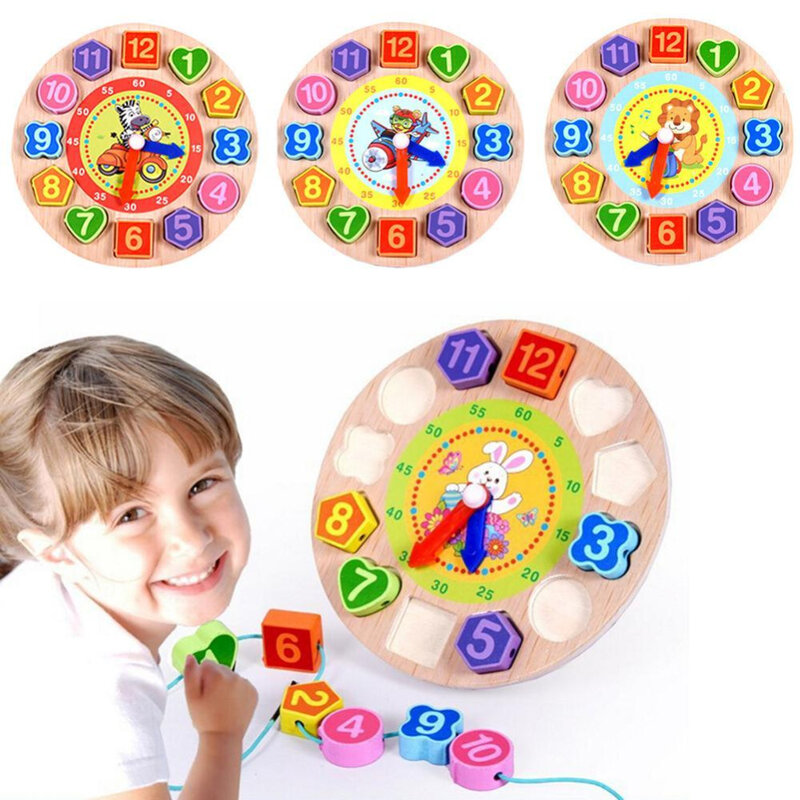 Vitoki enfants horloge en bois développement jouet Animal lapin bois horloge éducative jouets perles laçage Montessori puzzle jouet