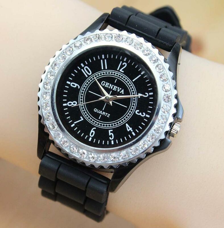 Luxus Marke Silikon Quarzuhr Frauen Damen Mode Armband Strass Armbanduhren Uhr