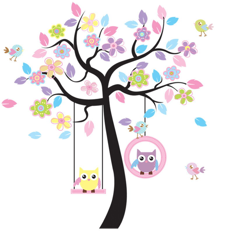 Cartoon Owl Bird Tree Wall Stickers Home Decor For Kids Living Room Decals Children Baby Nursery Decorative Bedroom Wallpapers